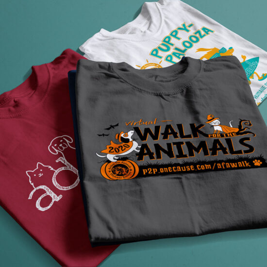 3 Action For Animals Humane Society t-shirt designs: Walk for the Animals, Adopt and Puppy-Palooza