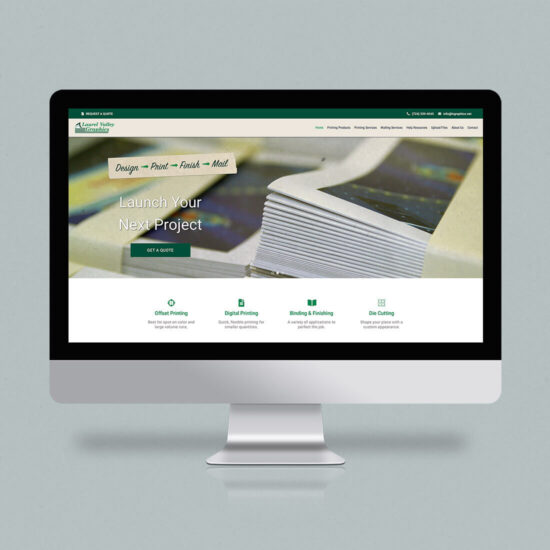 A computer screen showing the homepage of Laurel Valley Graphics' Website